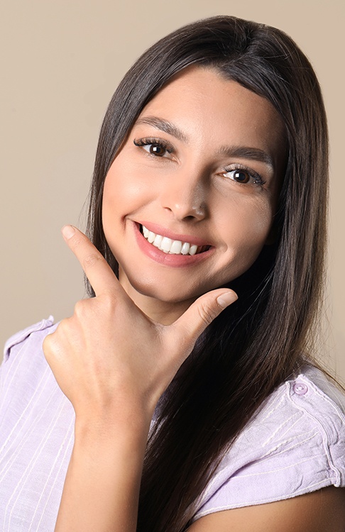 Woman smiling with veneers in South Easton