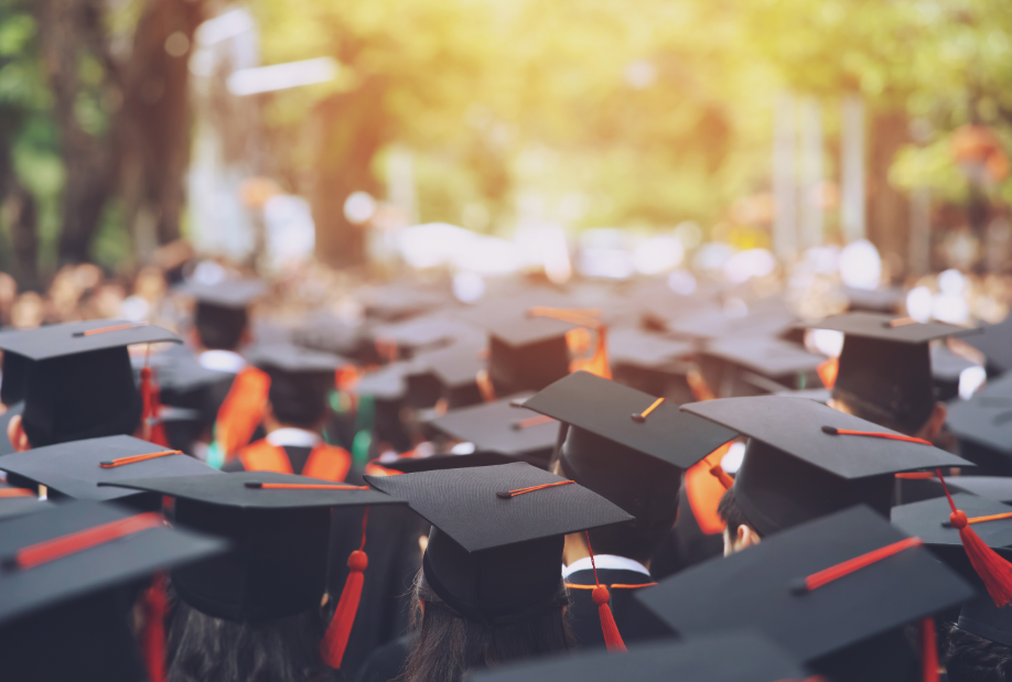 Students wearing graduation caps